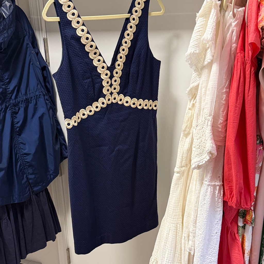 Lilly Pulitzer Navy Dress With Cream Crochet Accents